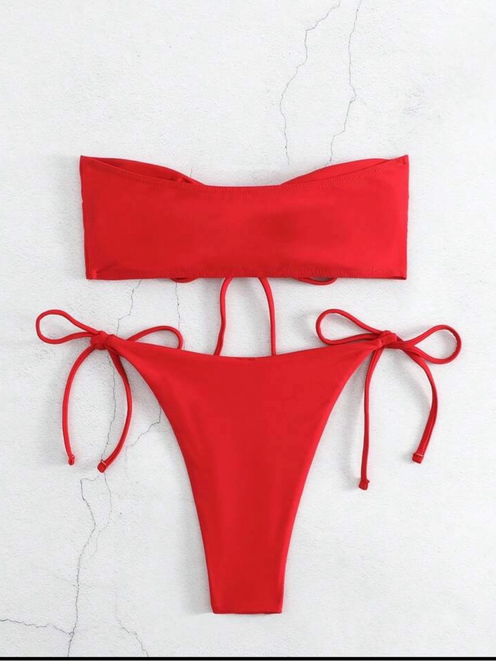 Red Strapless Tie-Side Bikini Set - Picture 2 of 3